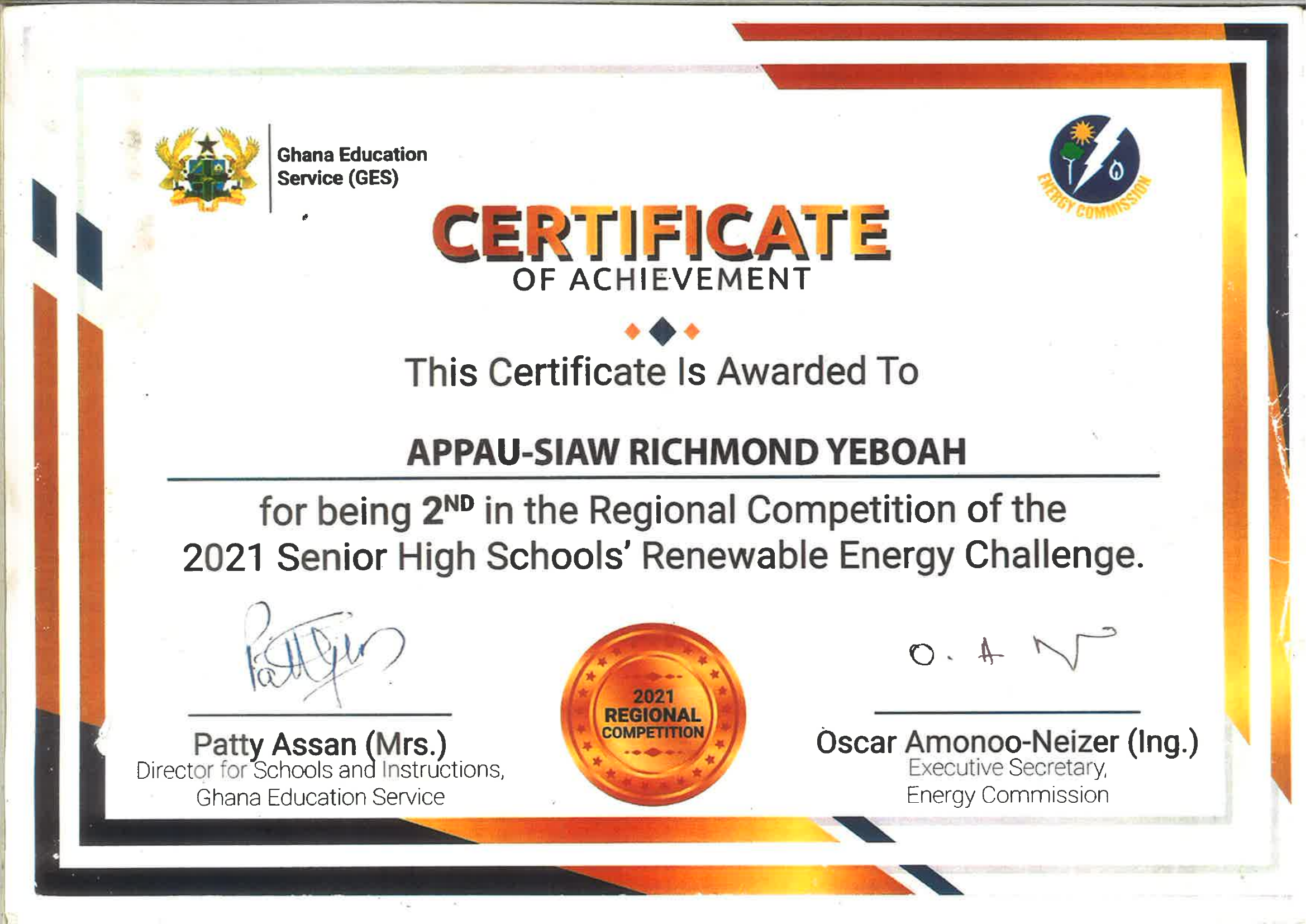 2nd Place, Regional Renewable Energy Challenge (2021 Senior High Schools Competition) photo 1
