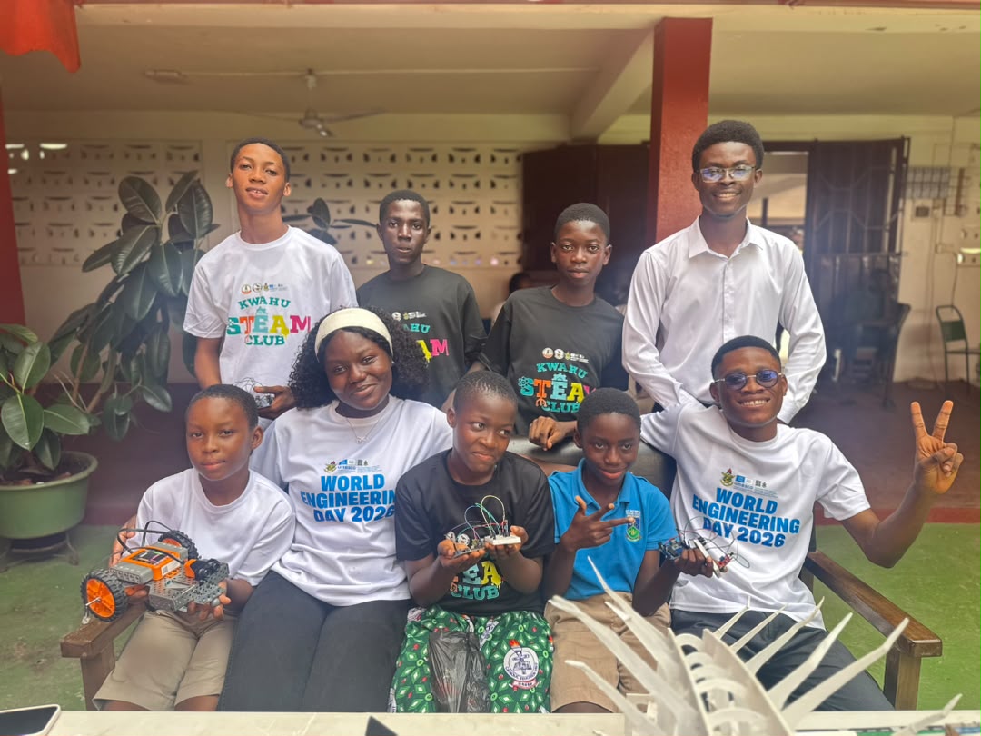 Delivering basic STEM training to students in Nkwatia during a community outreach to mark World Engineers Day.